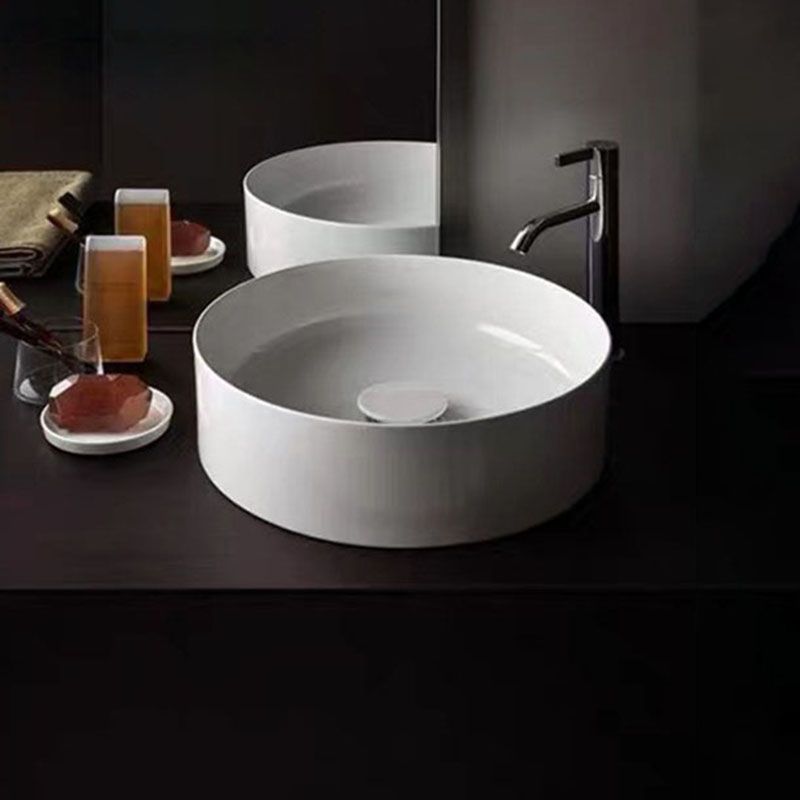 Modern Round Sink Ceramic Metal Undermount Bathroom Sink in White(Not Included Faucet)