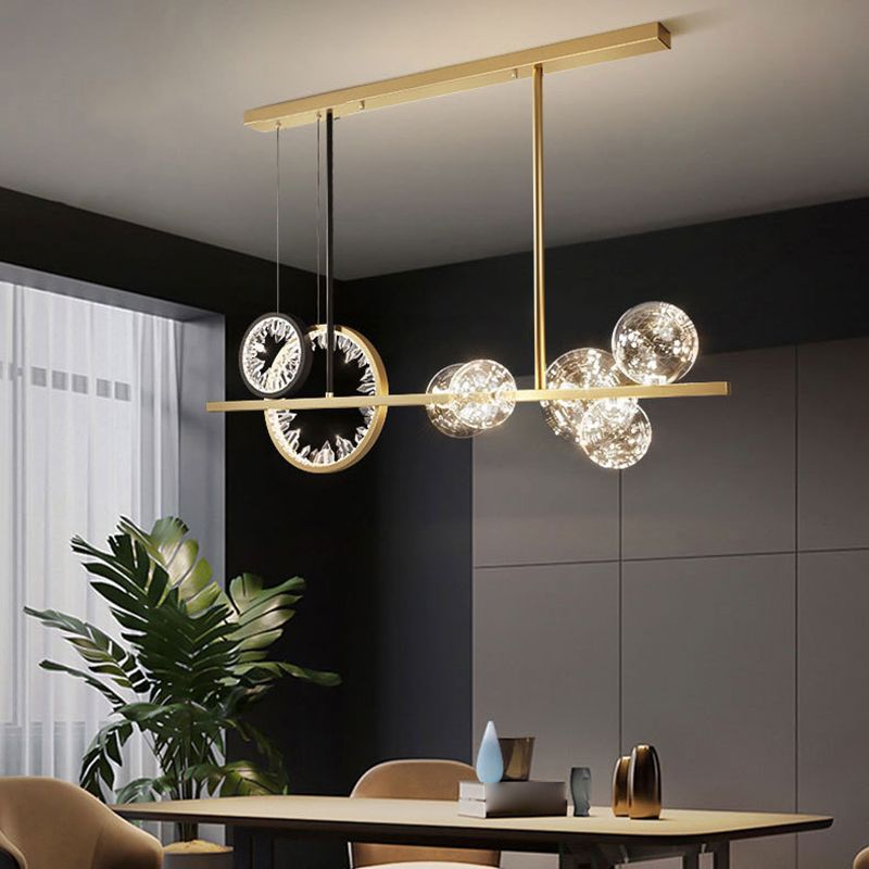 Glass Spherical Island Light Modern Gold LED Hanging Light with Crystal Accents