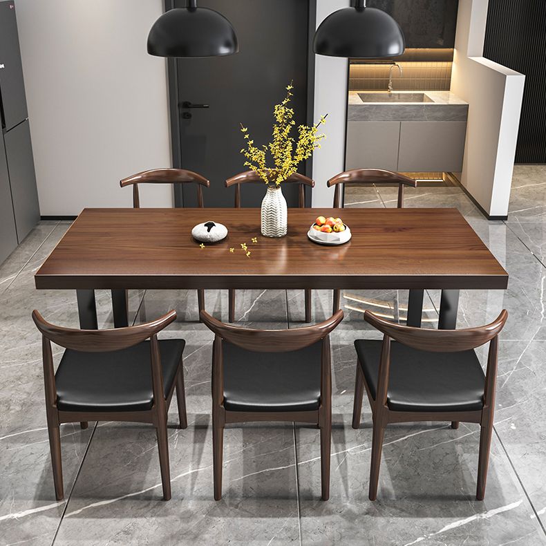 Industrial Rectangle Dining Table Set 1/4/5/7 Pcs Brown Wood Dinette Set