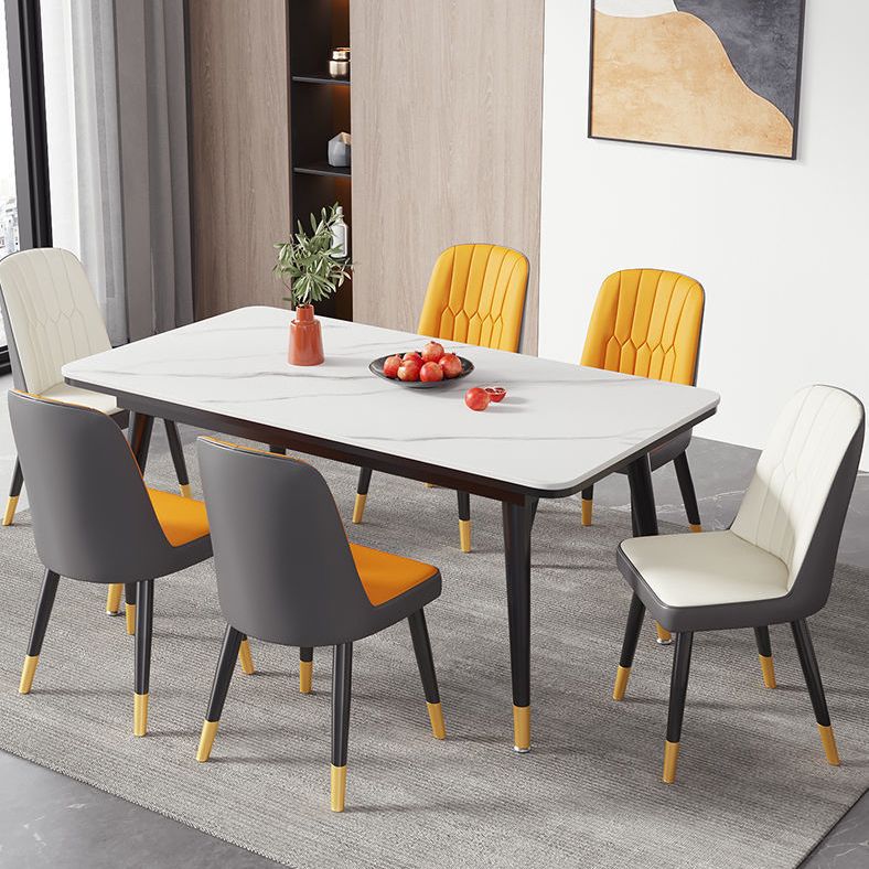 Rectangular Sintered Stone Dining Table Modern 4 Legs Furniture in Matte Finish