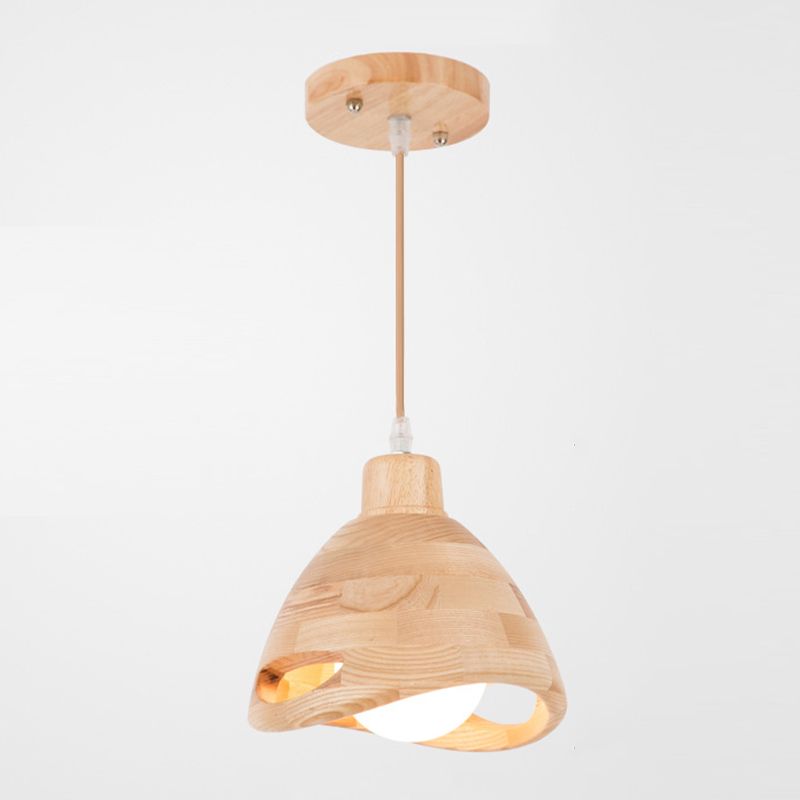 Lámpara colgante de sombra de madera creativa de luz colgante contemporánea en beige