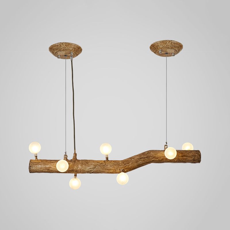 Modern Resin Island Chandelier Stump 1-Light Restaurant Suspension Lamp with Glass Shade