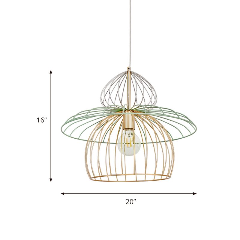 Iluminación colgante de jaula de alambre de metal Nordic Estilo simple 1 Luz de suspensión de oro ligero para comedor