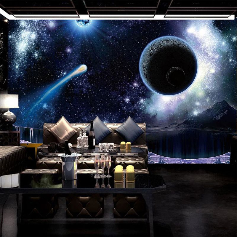 3D Visual outer Space Mural Wallpaper for Meeting Room Decoration, Blue and Purple, Custom-Printed