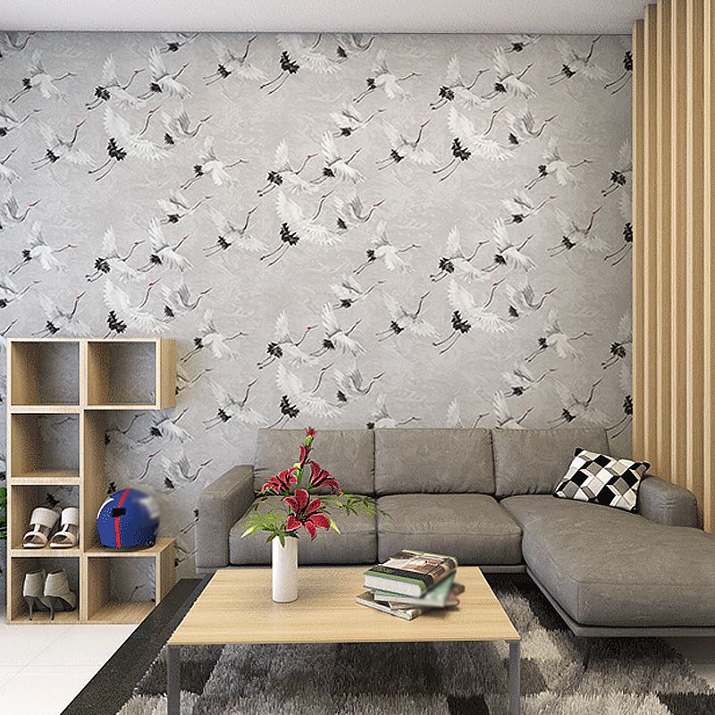 Asiatischer Kranich mit roter Krone, Tapete für Wohnzimmer, 50 m², Wanddekoration in Pastellfarben