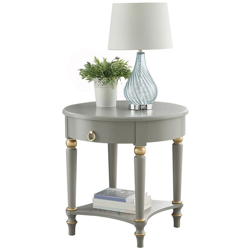 4 Legs Solid Oak Drawer Side Table Round End Table with Shelf