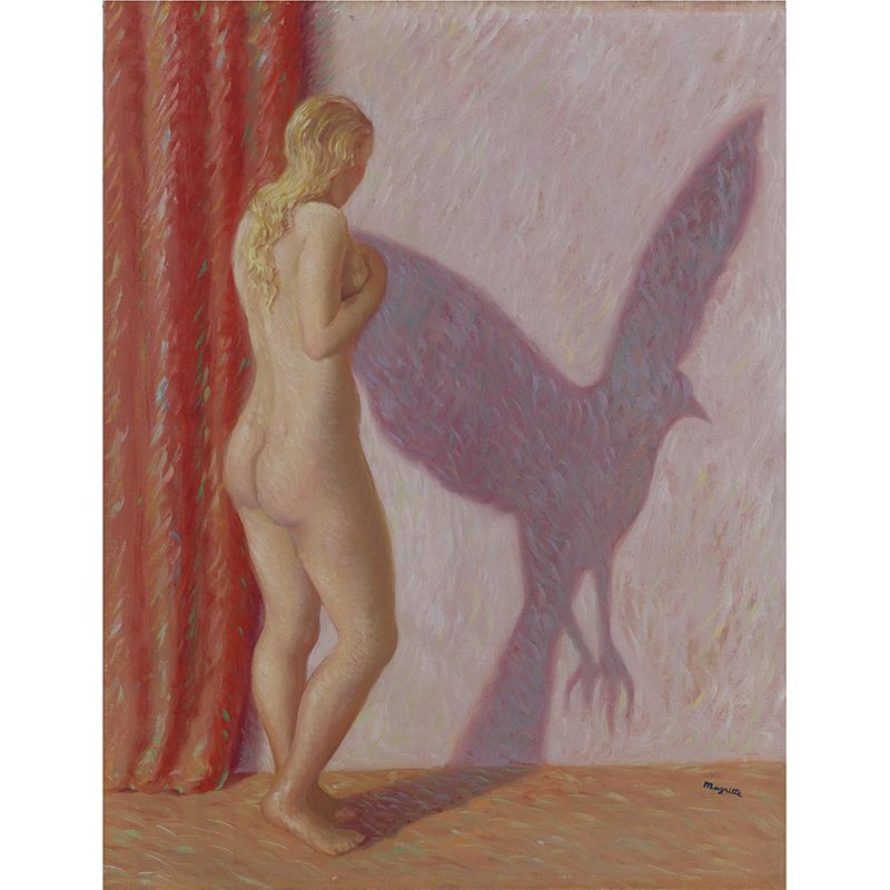 Red Brown Surrealistic Wallpaper Mural Whole Woman with Bird Shadow Drawing Wall Art for Home