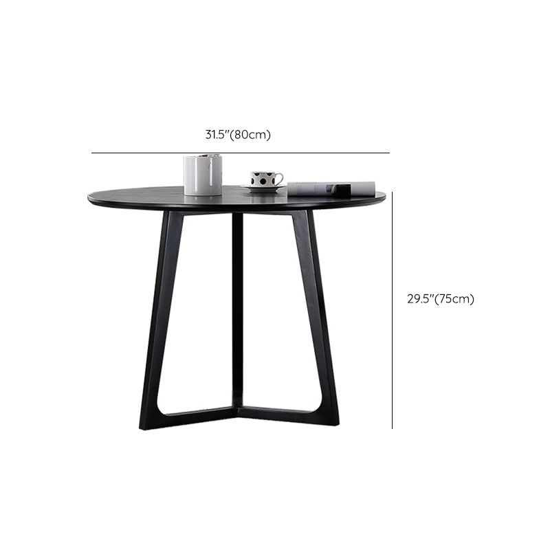 Black Table with Ash Wood Frame Modern Round Dining Table for Home