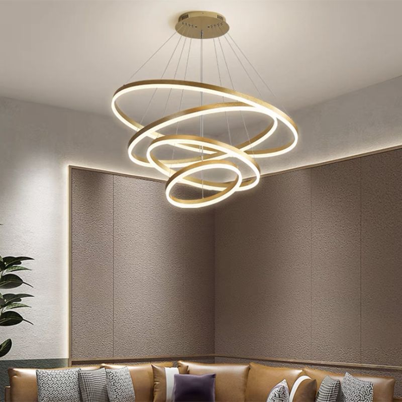 Rings Ceiling Pendant Light Modern Style LED Metal Hanging Chandelier