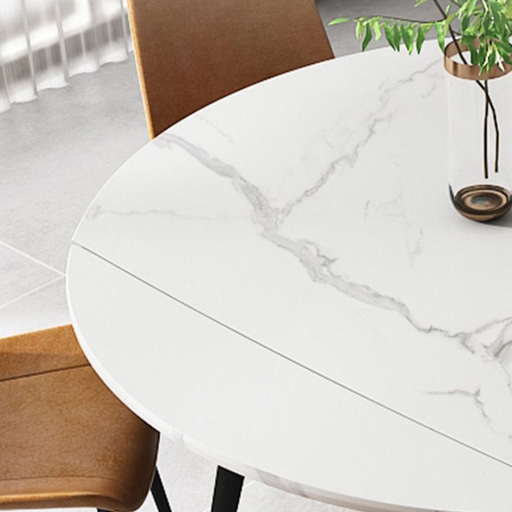Modern Style Sintered Stone Dining Table White Round Table with Metal Base for Home