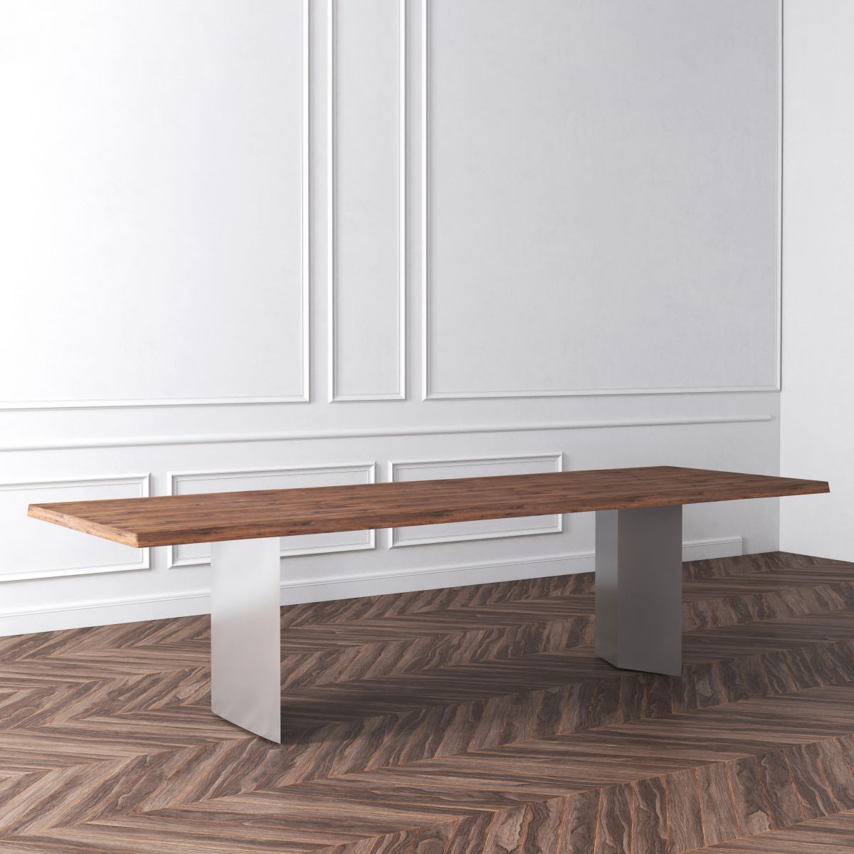 Rectangle Luxury Style Dining Table Wood Color Fixed Table with Solid Wood