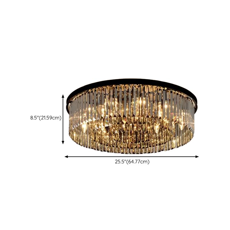 Gray Modern Metal Flush Mount Circle Shape Ceiling Lamp with Crystal Shade for Living Room
