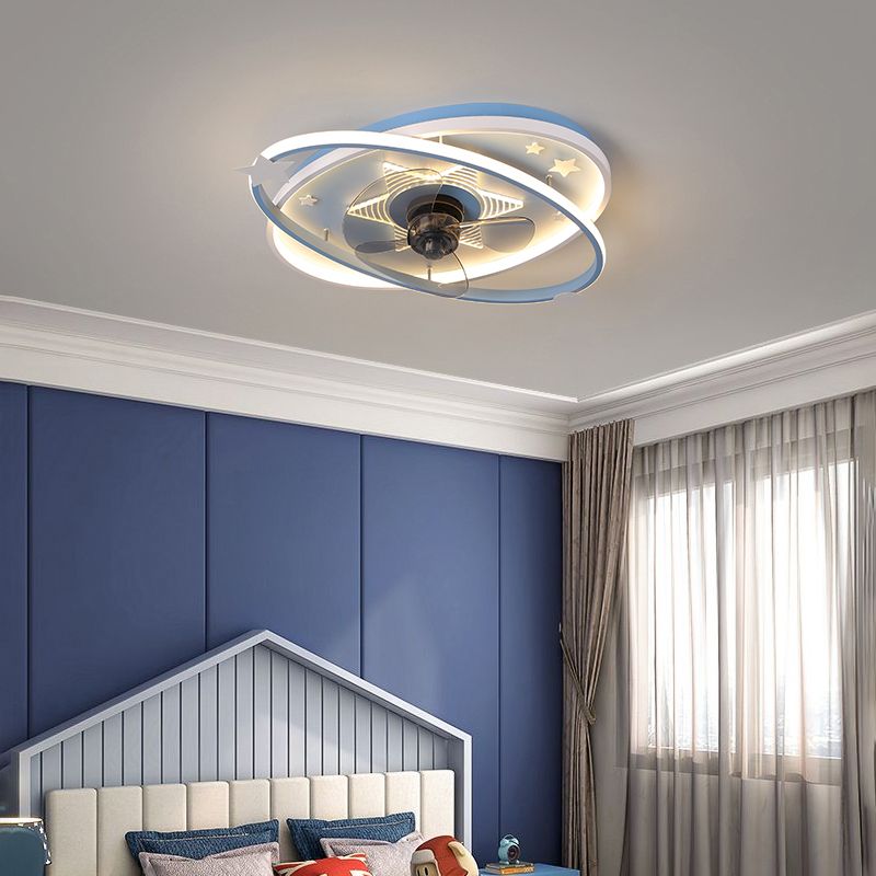 3-Blade Pink/Blue Ceiling Fan Children Metallic Fan with Light for Home
