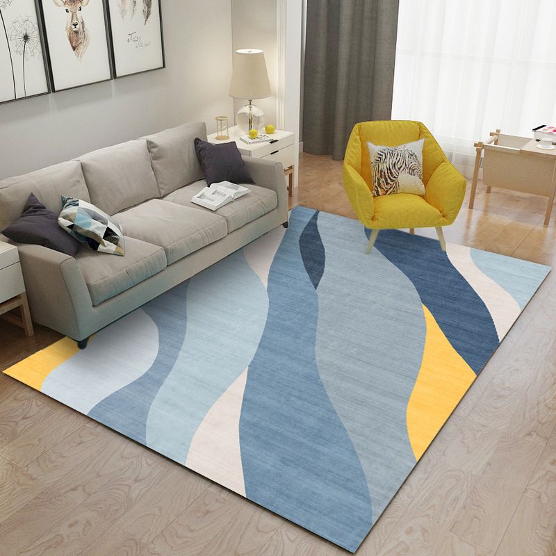 Brown Abstract Line Rug Polyester Modern Area Rug Non-Slip Backing Rug for Living Room