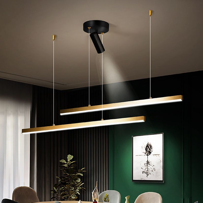 Lampada a LED lineare oro Lampada minimalista a ciondolo in metallo in metallo a 3 luci per sala da pranzo