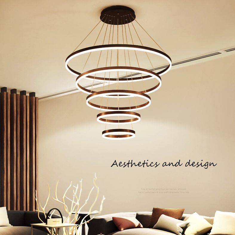 Wrought Iron Black LED Pendant Light in Modern Luxury Style Layered Circles Ceiling Light with Acrylic Shade