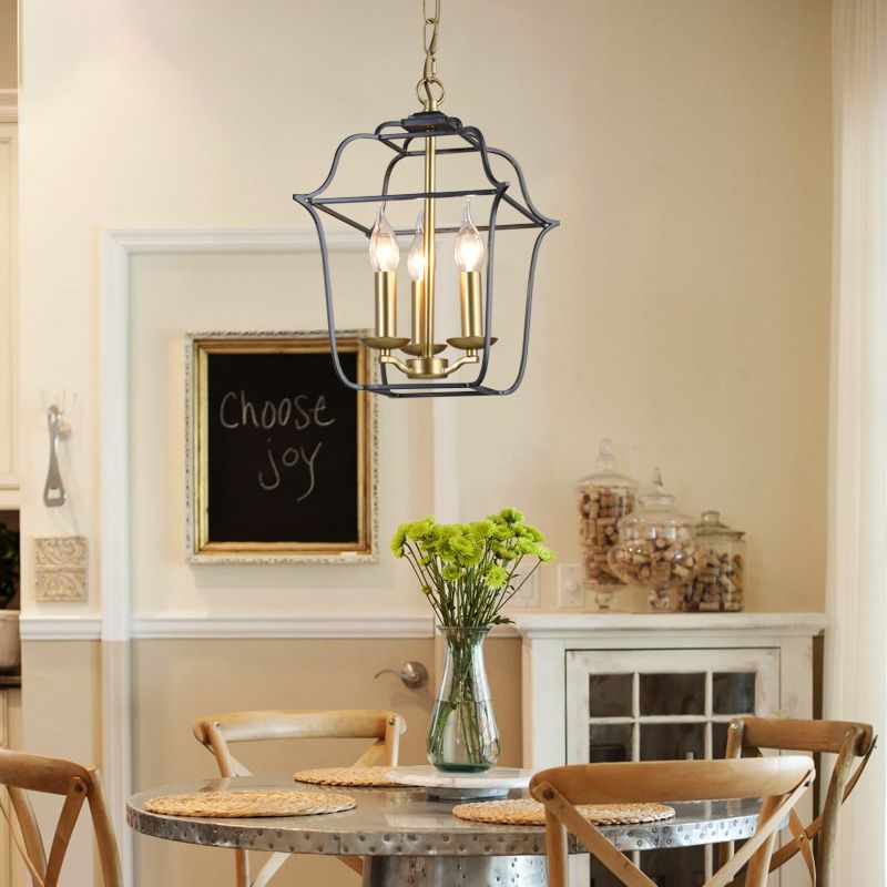 Metal Cage Shade Hanging Pendant Light Traditional Style 3/4 Heads Chandelier Lighting in Gold Finish