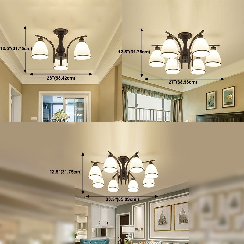 Retro Black Techo Flush Ligero de vidrio blanco Luz de semi descarga Luz