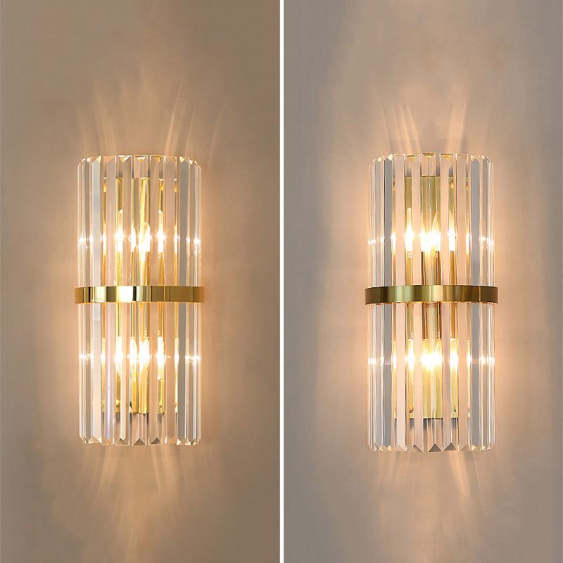 Moderno romantico a parete interno luce in acciaio inossidabile lampada a parete cilindrica con tonalità di cristallo