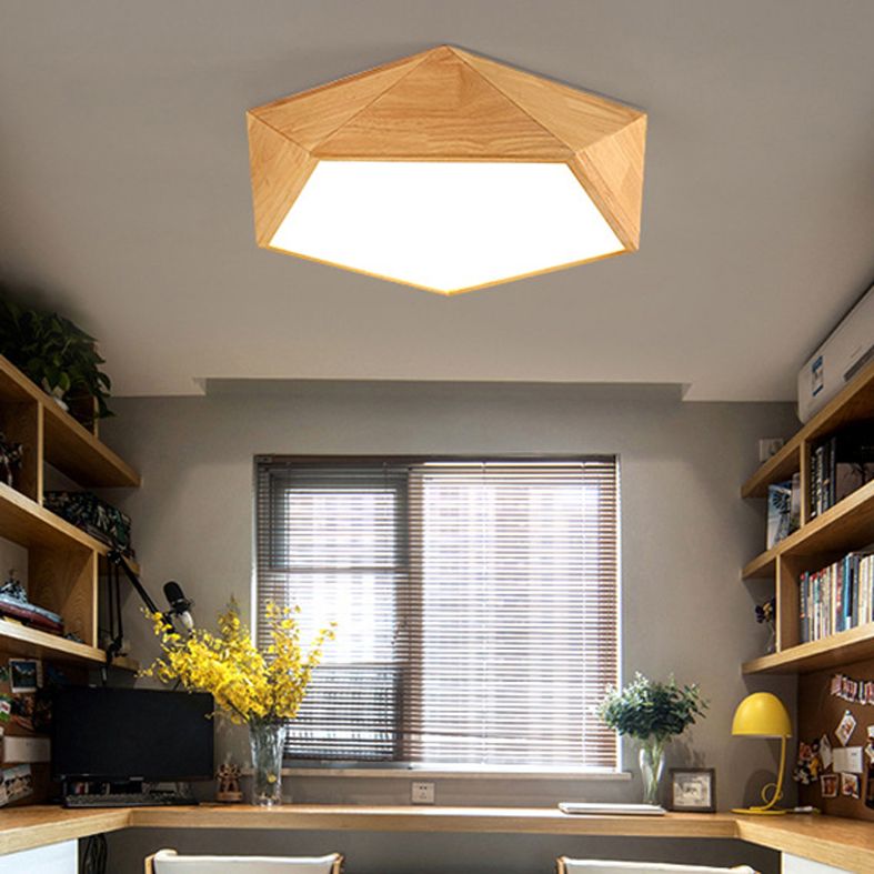 Pentagon Hout Flush Mount Plafond Lamp Fixture Nordic Dining Room Flush Mount Verlichting Armaturen
