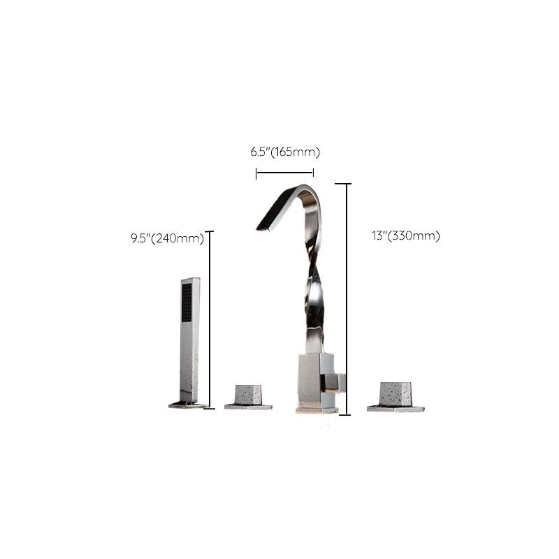 Brass Low Arc Bath Faucet  with Hand Shower Square Bathroom Faucet