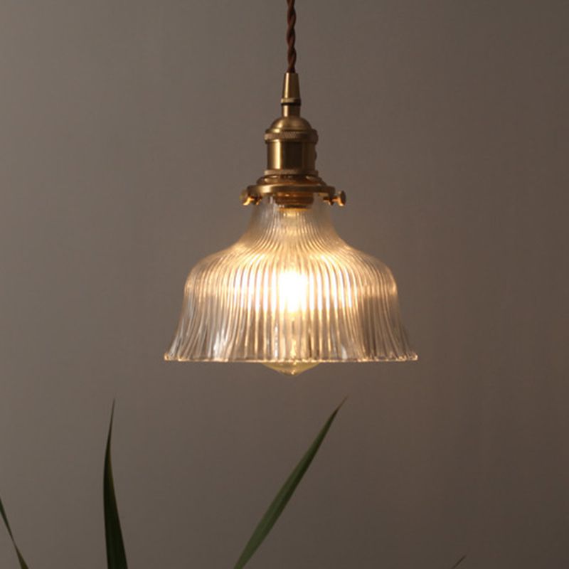 Messing 1 Light Anhänger Beleuchtung Industrielles klares strukturiertes Glas Scheune Hanging Lampe für Innenräume, 6 "/8"
