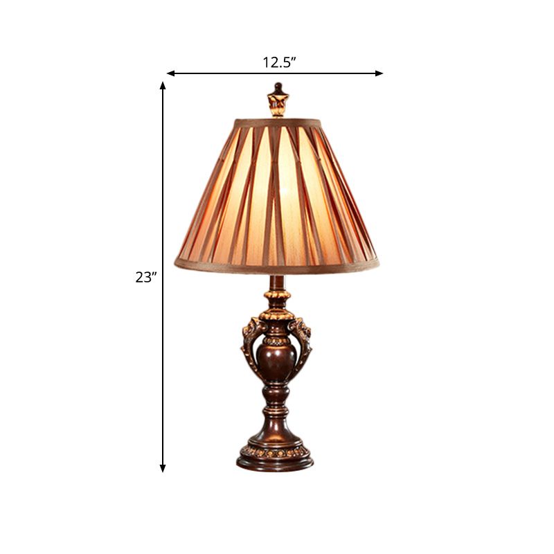 23 "/27" hoge 1-head stof tafellicht antieke stijl bruine conisch gevormde woonkamer nachtkastje lamp