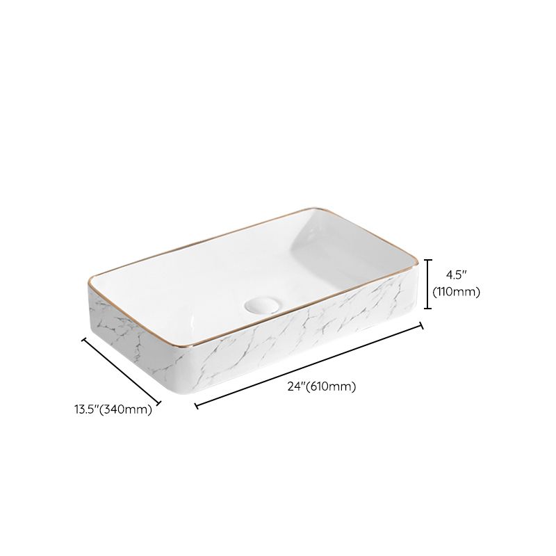 Contemporary Bathroom Sink Pop-Up Drain Porcelain Solid Color Rectangular Vessel