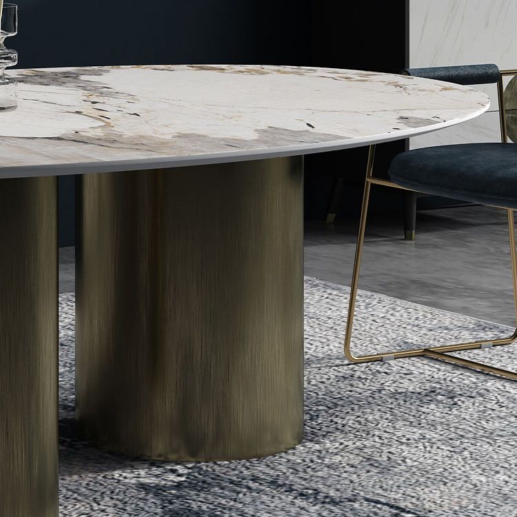 Oval Traditional Luxury Dining Table Sintered Stone Table with 3 Gold Legs