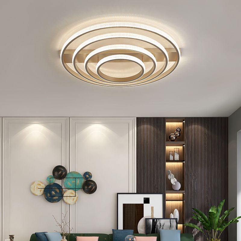Champagne Loop Shaped Flush Mount Light Modern Metal Semi Flush Mounted Ceiling LED Light