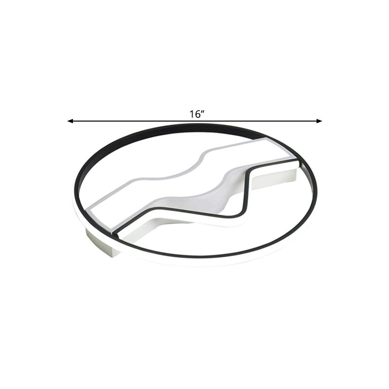 LED Restaurant Close to Ceiling Lamp Minimalist Black Flush Mount Light with Round Metallic Shade, 16"/19.5" Wide