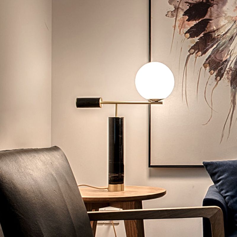 Bol nachtkastje lamp Minimalistisch opaalglas 1-licht bedeltafelverlichting met marmeren basis