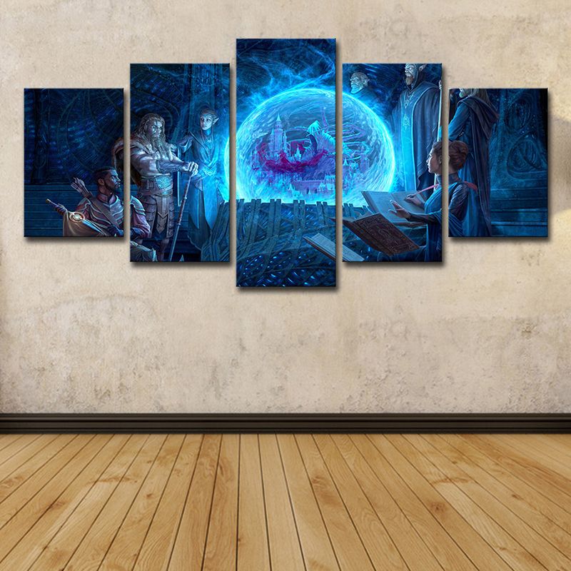 Digital Print Cartoon Canvas Wall Art with the Elder Scrolls Scheming Scene in Blue