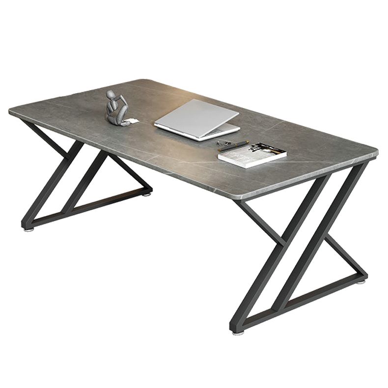 Rectangle Casual Dining Table Grey Tone Fixed Table with Sintered Stone