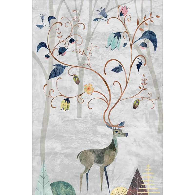 Grey Deer Wall Paper Mural Moisture Resistant Cartoon Kids Bedroom Wall Covering