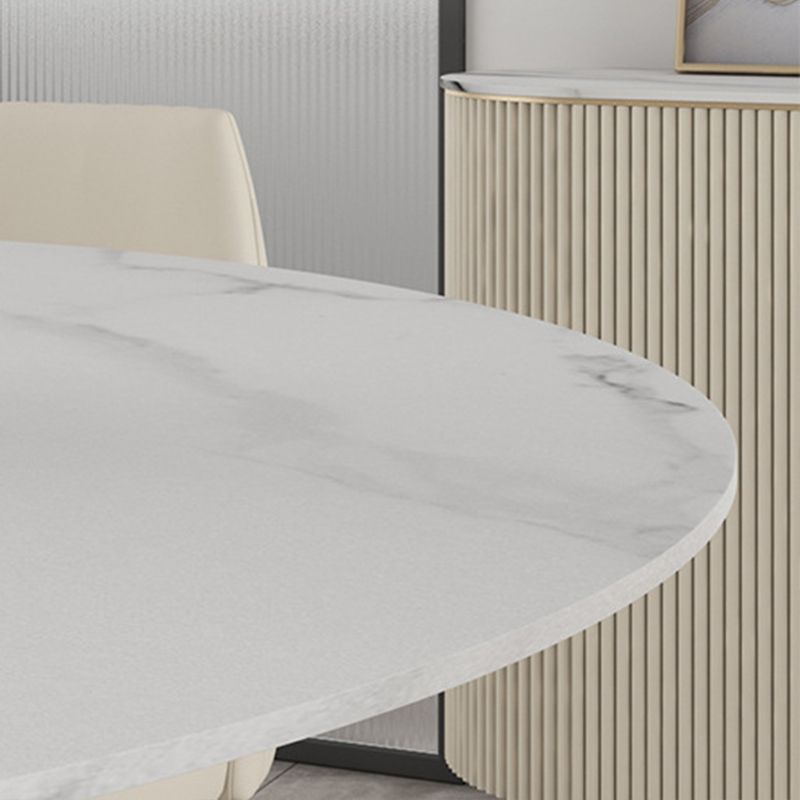 Modern Stone Top Dining Table Round Table with Wood Pedestal Base in White