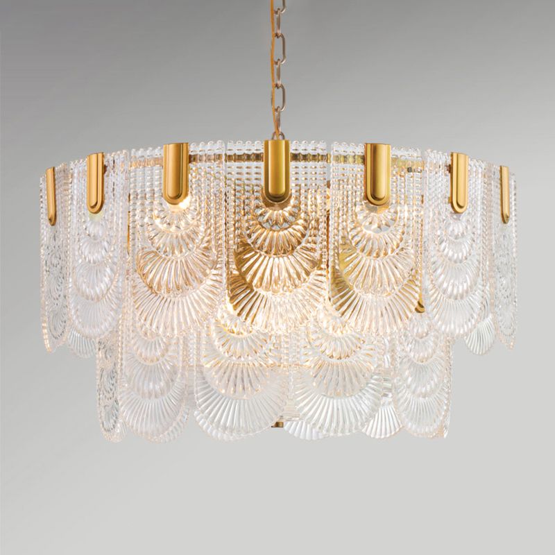 Lampada per goccia di vetro a testura chiara smerlata classica sala da pranzo lampadario lampadario in ottone