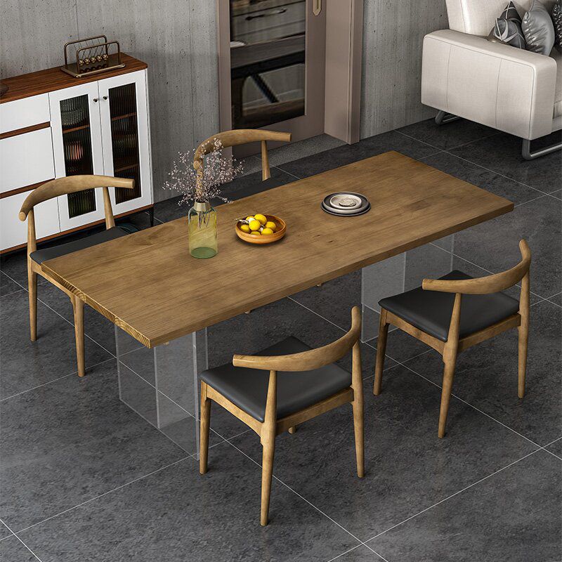 Modern Rectangle Dinette Set 1/4/5 Pieces Brown Pine Wood Dining Table Set