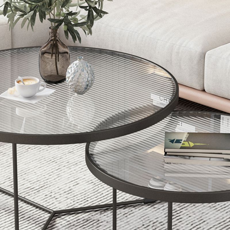 Pedestal Base Iron Coffee Table Included Round 2 Nesting Cocktail Table in Clear