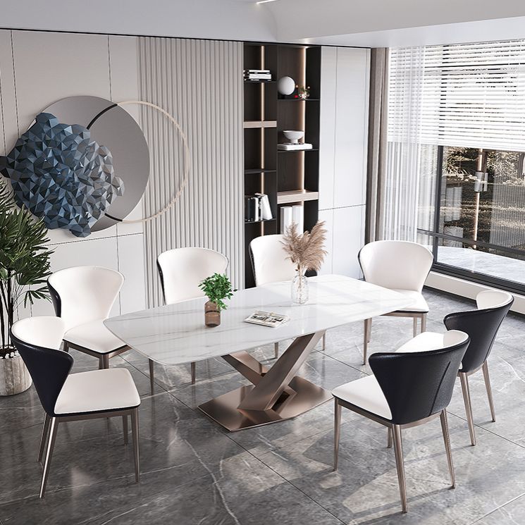 Mesa de comedor estándar Glam, mesa de comedor rectangular con tapa de piedra sinterizada para cocina