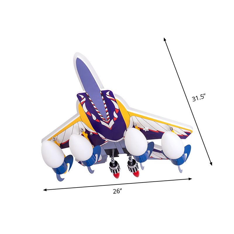 ROCKET Children Room Semi Flush Lámpara Metálica 4 Bulbos de bulbos de dibujos animados Luz montada en azul