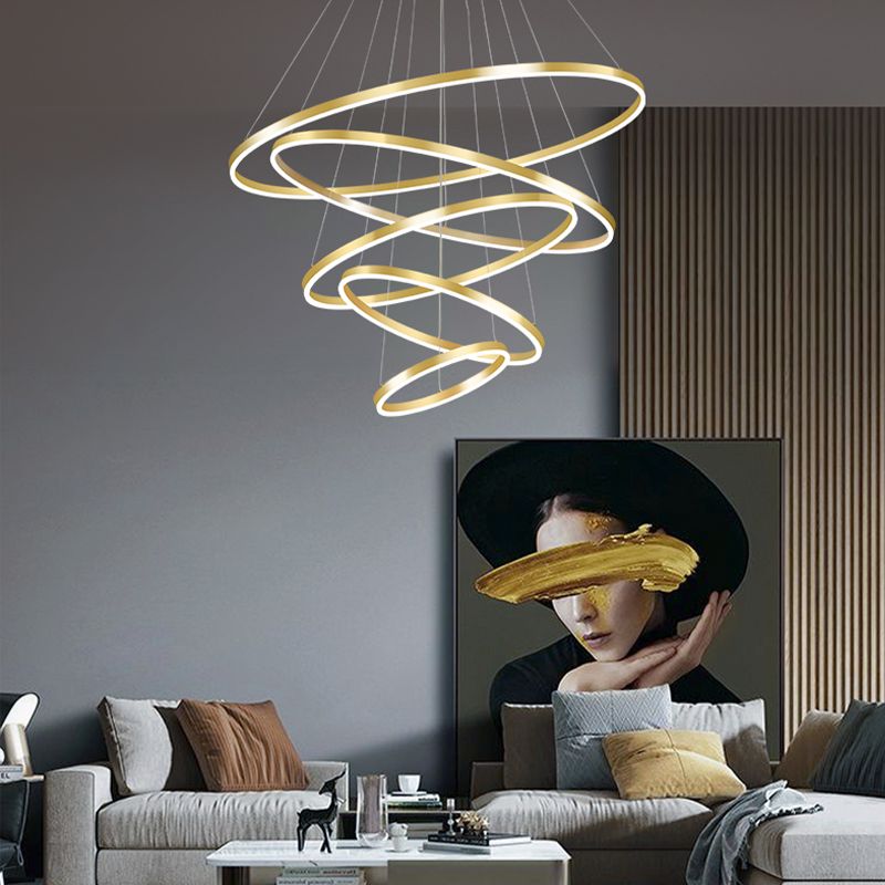 Multi-tier kroonluchter verlichtingsarmaturen Moderne ring kroonluchter lamp met witte acrylschaduw