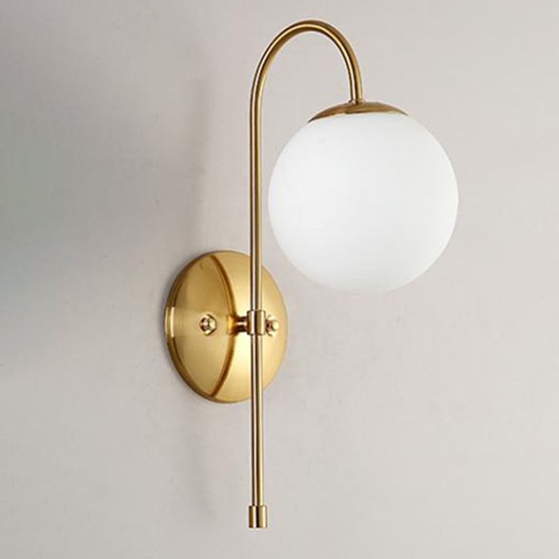 Gold Globe Hanging Wall Lamp in Modern Creative Style Wrought Iron Wall Sconce with Opal Glass Shade