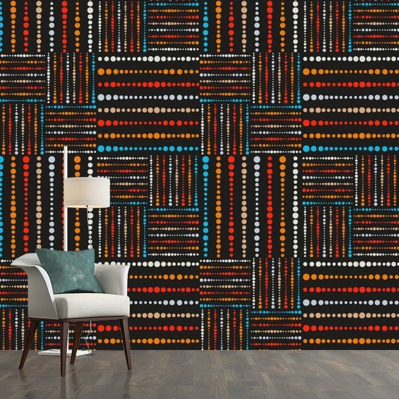 Boho Beaded Check Mural Wallpaper Orange-Blue Stain Resistant Wall Decor for Home