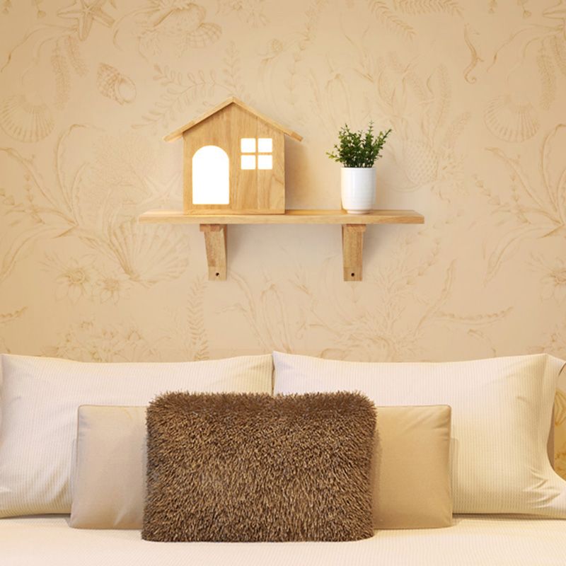 Cottage LED Wandleuchte Lampe kreative dekorative Holzwandbeleuchtung mit Regal für Schlafzimmer