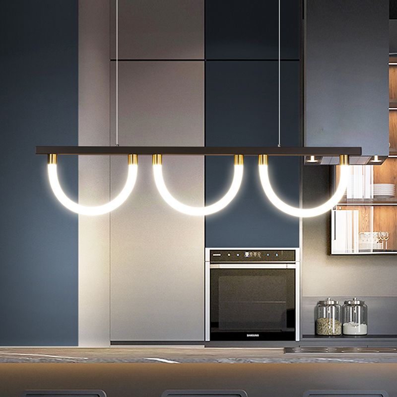 Semicircle Kitchen Down Lighting Acrylic 3 Lights Contemporary Island Lamp in Black/Gold