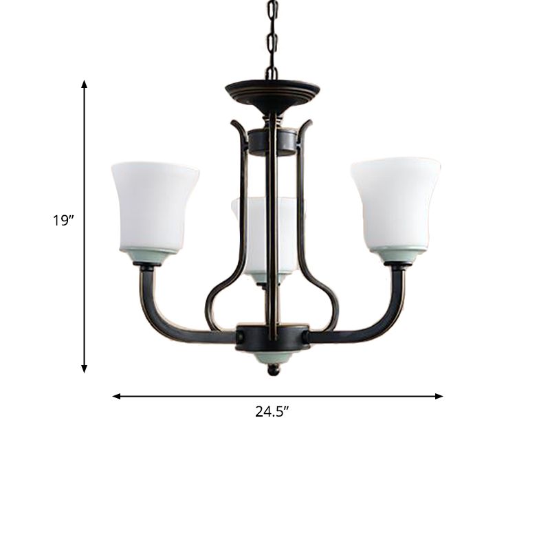 Bell Living Pendant Chandelier Traditional Opal Verre 3/6 Lumières Black suspension Aménagement
