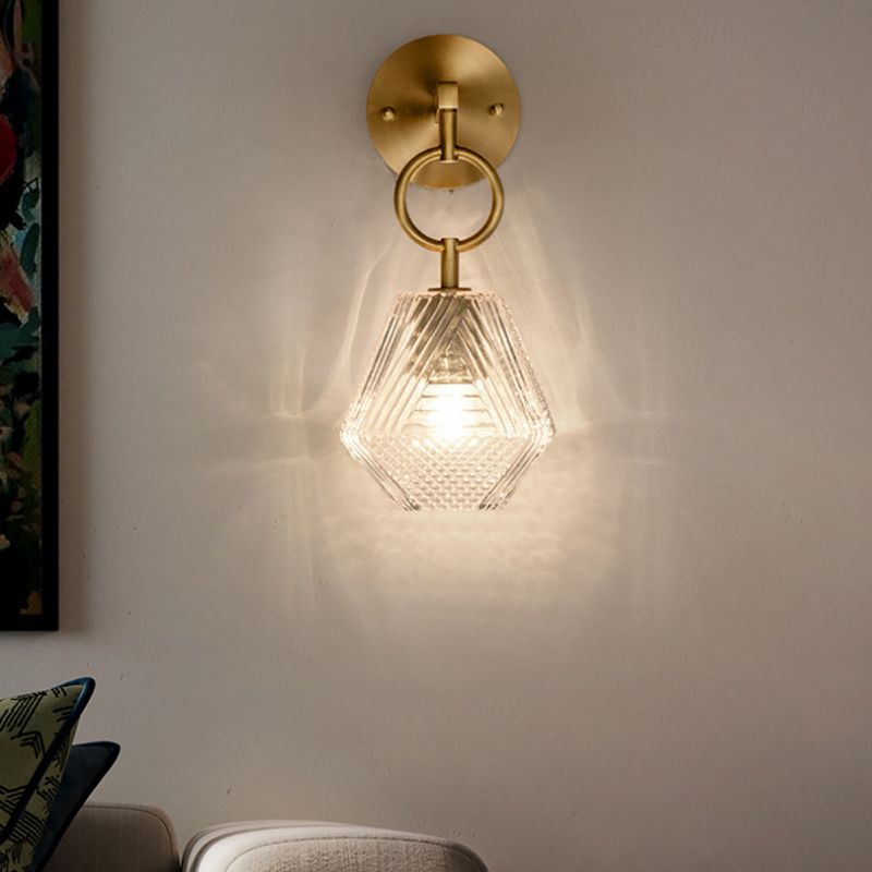 Brass Hexagon Wall Sconce in Modern Luxury Style Copper Wall Lamp with Pure Glass Shade