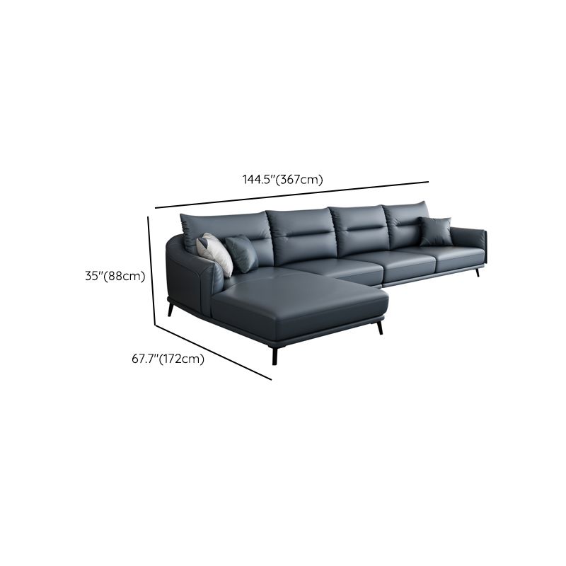 34.64 " H Blue Faux Leather Square Arm Sofa & Chaise for Living Room