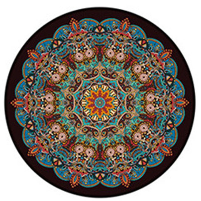 Round Black Tone Luxe Area Rug Polyester Symmetrical Rug Non-Slip Backing Indoor Rug for Living Room